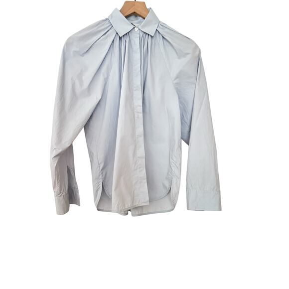 Rebecca Taylor Light Ruched Raglan Cotton Button Up Long Sleeve Blouse Size S - Picture 5 of 10